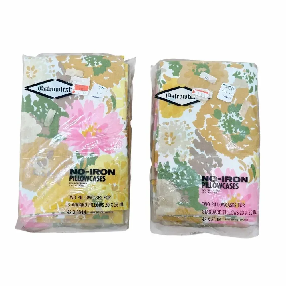 Vintage Ostrowtext Floral Set of 4 Standard Pillowcases